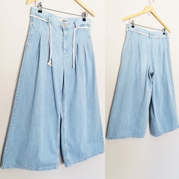 Topshop Moto Pleated Front Tie Crop Wide-leg Pants Jean Size 30 x 30 Culottes - Picture 15 of 15